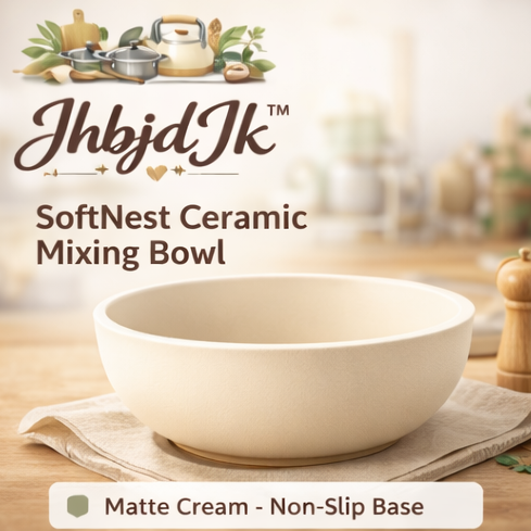 JhbjdJk™ SoftNest Ceramic Mixing Bowl – Modern Cozy Kitchen Prep Bowl with Matte Cream Finish, Non-Slip Base, Everyday Cooking & Baking Bowl