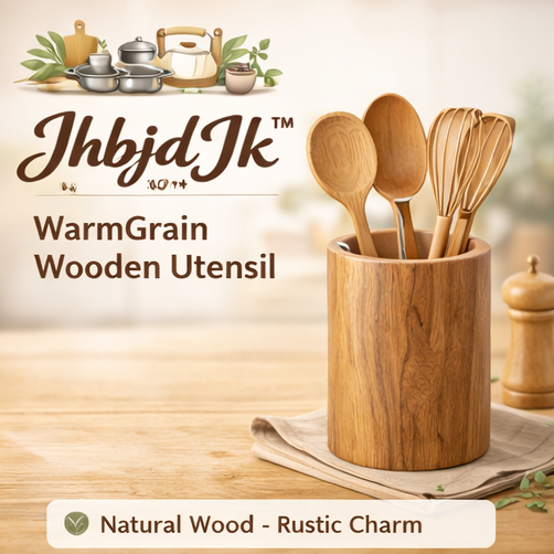 JhbjdJk™ WarmGrain Wooden Utensil Holder – Rustic Modern Kitchen Tool Organizer with Natural Wood Finish for Countertop Storage