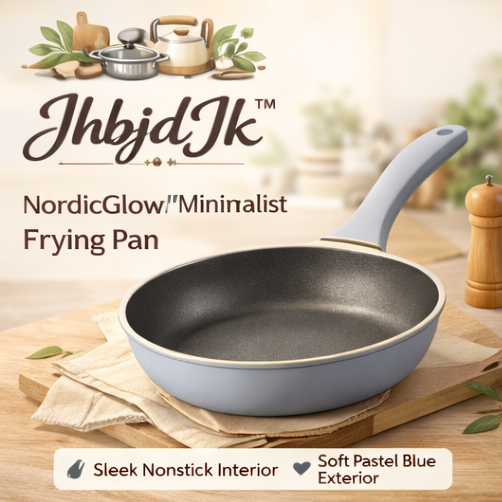 JhbjdJk™ NordicGlow Minimalist Frying Pan – Cozy Modern Nonstick Skillet with Soft Blue Exterior & Stay-Cool Comfort Handle