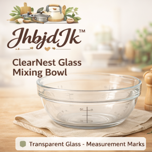 JhbjdJk™ ClearNest Glass Mixing Bowl – Modern Transparent Kitchen Prep Bowl with Measurement Marks, Cozy Baking & Food Prep Bowl