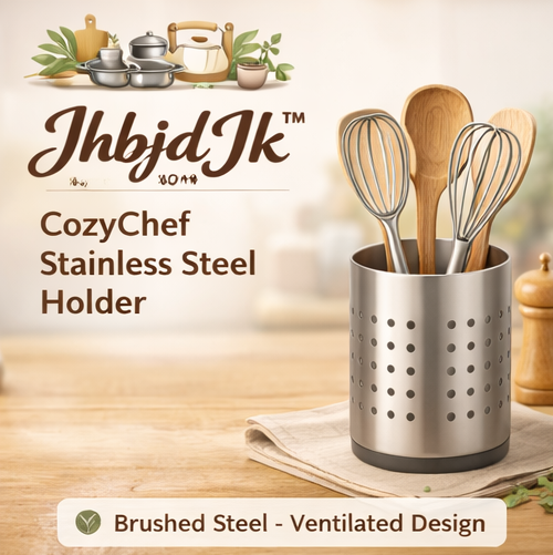 JhbjdJk™ CozyChef Stainless Steel Utensil Holder – Modern Kitchen Counter Organizer with Ventilated Design & Brushed Steel Finish
