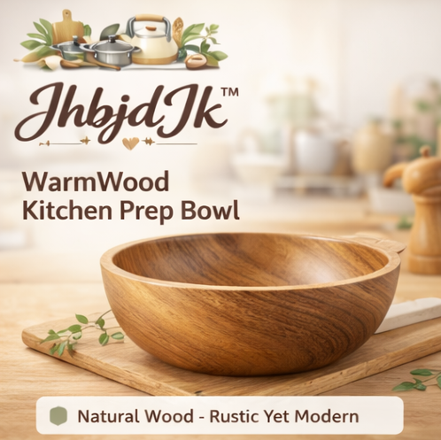 JhbjdJk™ WarmWood Kitchen Prep Bowl – Modern Cozy Wooden Salad & Mixing Bowl with Natural Grain Finish, Rustic Kitchen Prep Dish
